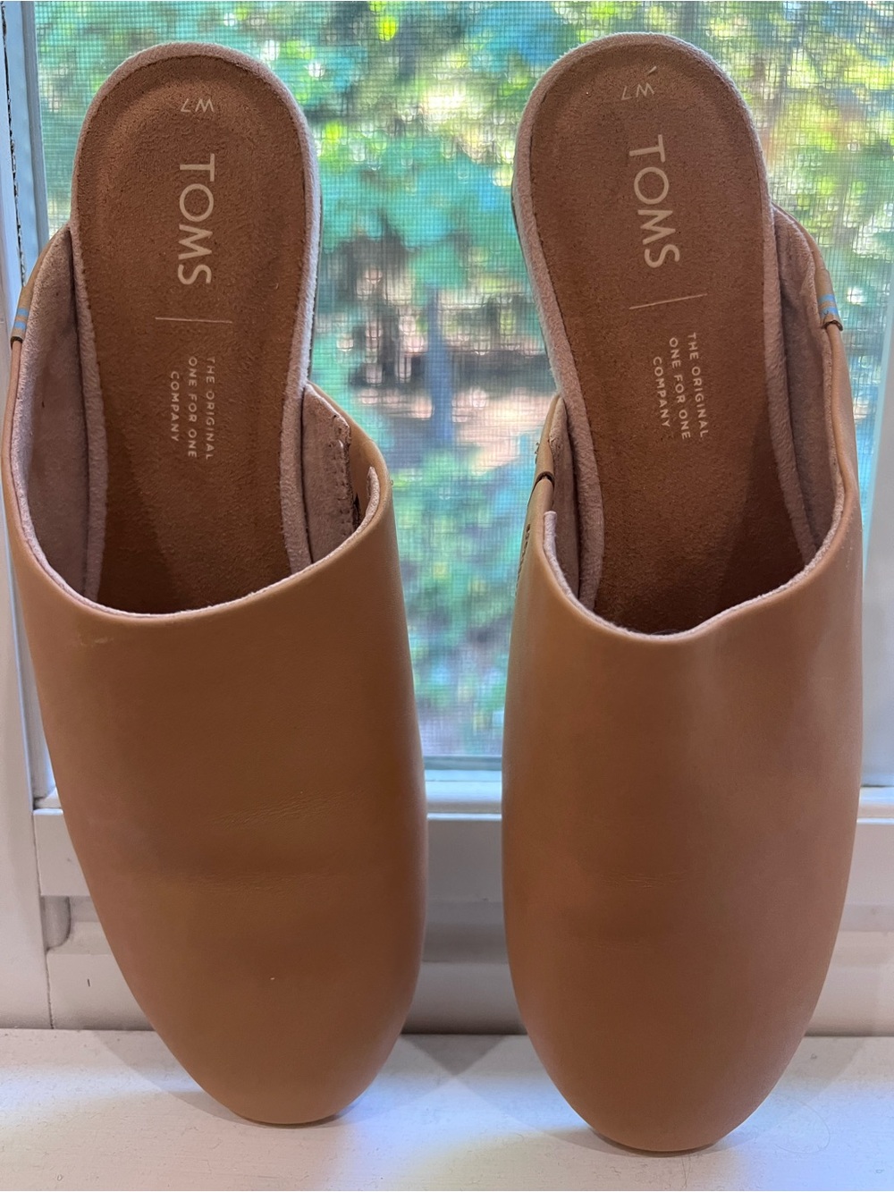 Tom’s Kelli Mule Flats Women’s 7 Honey Veg Tan Leather Slip-on Rounded Toe